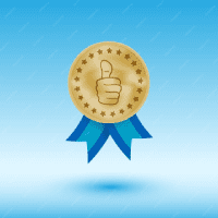 Gold medal with _thumb up_ sign, illustration